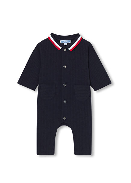 Lacivert Jarse Polo Yaka Erkek Bebek Tulum