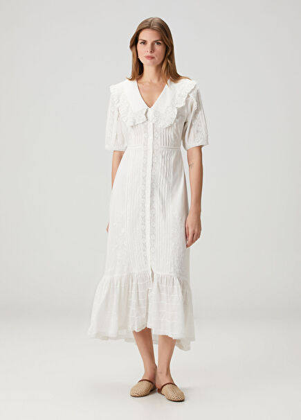 Edina Beyaz Midi Elbise