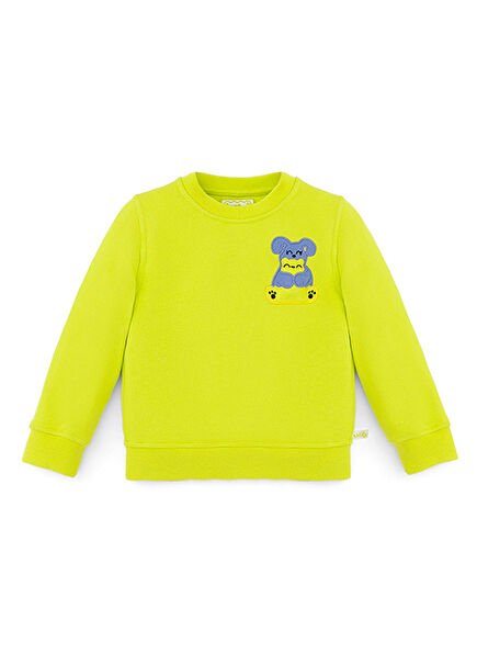 Lime Sarı Bisiklet Yaka Unisex Çocuk Sweatshirt