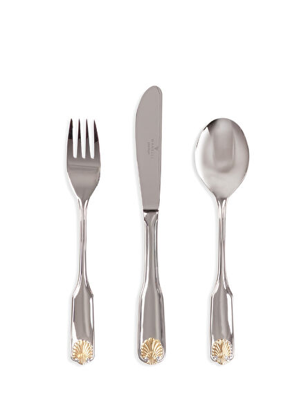 Santoni Decorated Silver Steel 84 Pieces 12 Person Cutlery Set