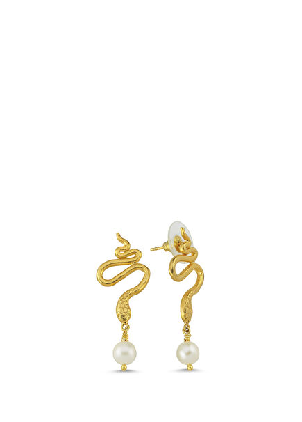 Pearl Snake Stud Women's Silver Earrings