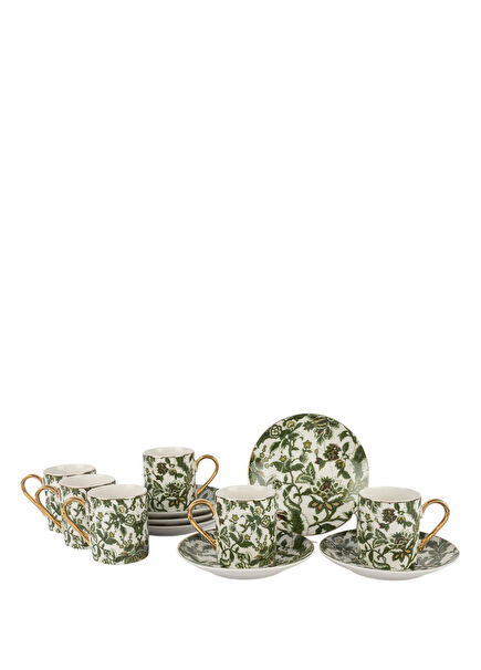 Willow Patterned Porcelain 6-Seater Coffee Cup and Saucer Set