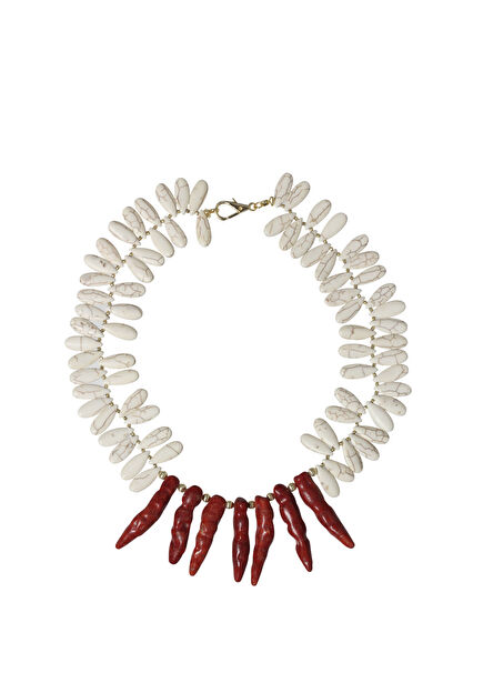 Spicy Kırmızı Beyaz Boncuklu Kadın Kolye