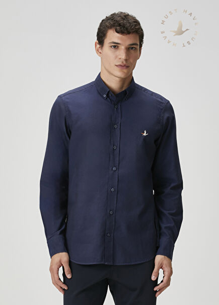Slim Fit Lacivert Oxford Gömlek