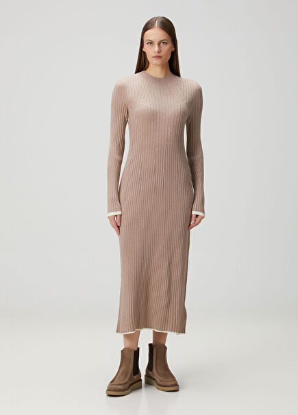 Sand Ribbed Midi Dress