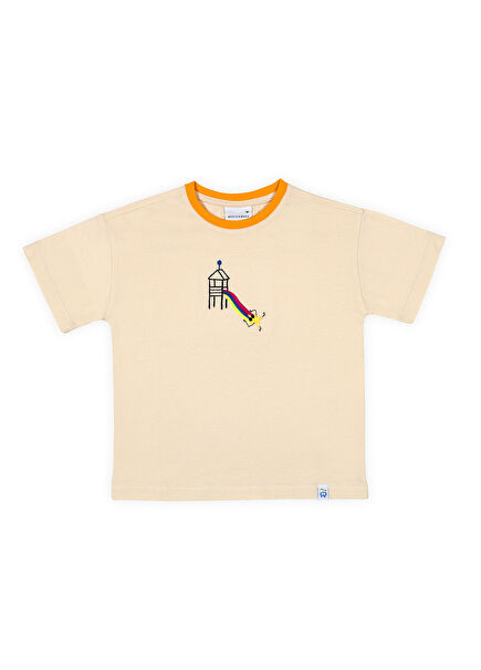 Playful Star Nakışlı Ekru Oversize Kısa Kollu Erkek Çocuk T-Shirt