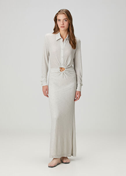 Metallic Grey Maxi Shirt Dress