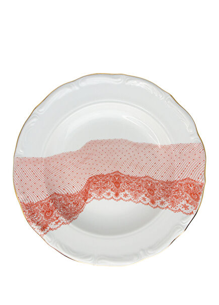 Volante Dentelle Kırmızı Porselen Çukur Tabak 22 cm