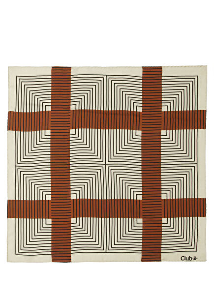 Beige Stripe Detail Silk Scarf