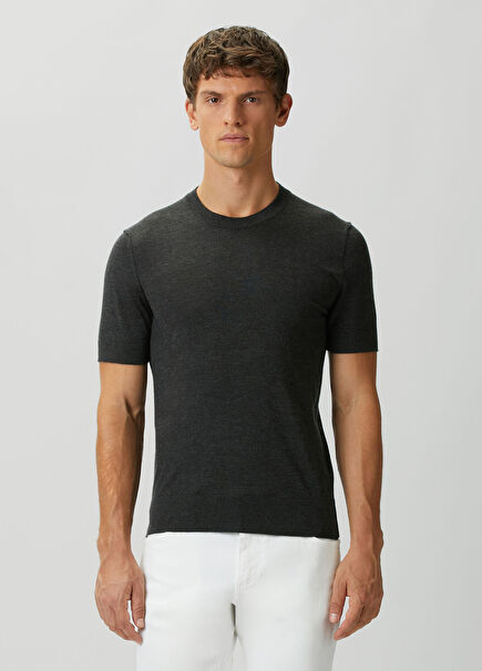 Grey Short Sleeve Cashmere Sweater