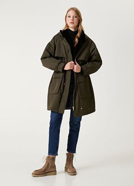 Khaki Hooded Windbreaker Coat