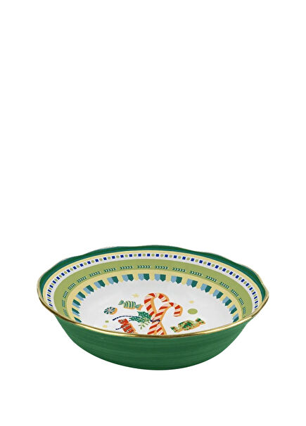 Mamma Mia Candy Patterned Green Porcelain Fruit Serving Bowl