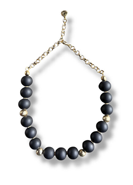 Oniks Opak 24 Ayar Altın Kaplama Kadın Kolye