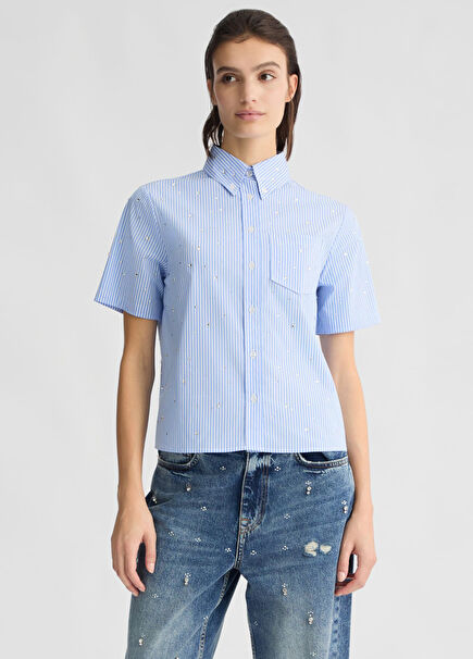 Short Sleeve Women's Shirt with Blue Stripes Stone