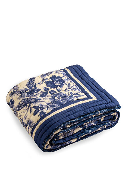 Plume Mavi Organik Pamuk Çift Kişilik Yatak Örtüsü 220 x 240 cm  