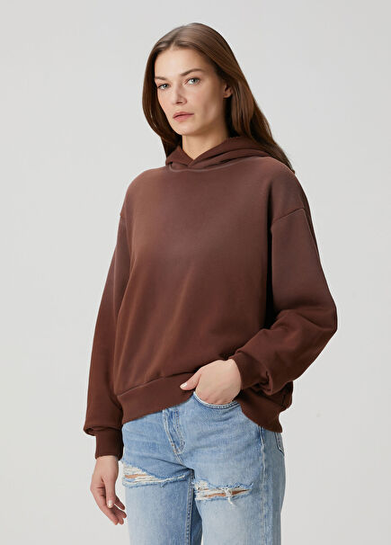 Kahverengi Kapüşonlu Sweatshirt