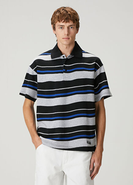 Ego Navy Blue White Polo Neck T-Shirt