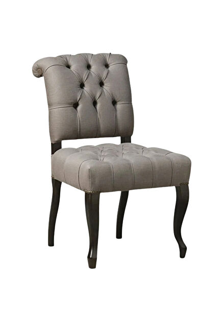 Chelsea Gri Kapitone Kumaş Yemek Odası Sandalyesi