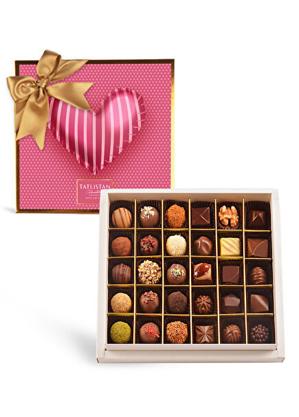 Heart Balloon Designed Box with 30 Assorted Artisan Chocolates 500 gr
