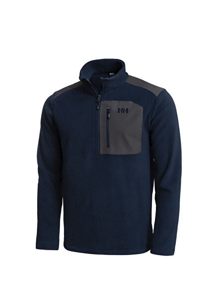 Block Navy Blue Half Zipper Men's Fleece