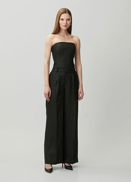 Black Striped Linen Trousers