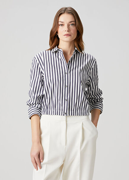 Blue White Striped Crop Shirt