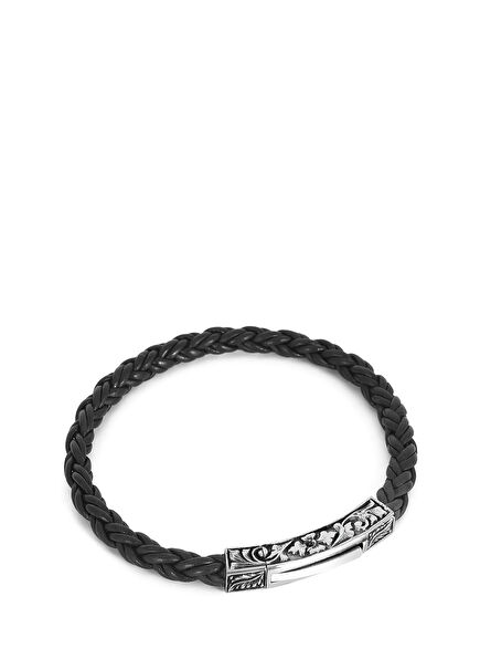 Single Long Engraved Men's Silver Bracelet
