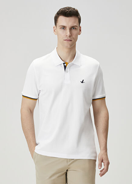 Beyaz Lacivert Polo Yaka T-shirt