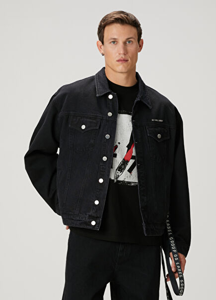 Black Logo Printed Denim Jacket