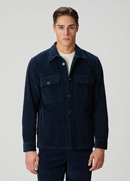 Navy Blue Velvet Overshirt