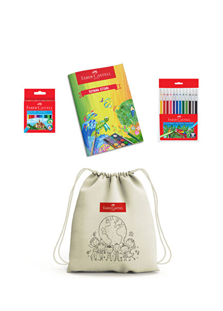 Felt-tip Pen Coloring Book and Paintable Drawstring Tote Bag Kids Coloring Set