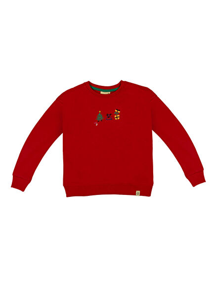 Happy Deer Year Yılbaşı Nakışlı Kırmızı Erkek Çocuk Sweatshirt