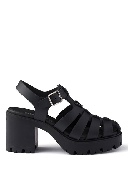 Siyah Platformlu Kadın Topuklu Sandalet
