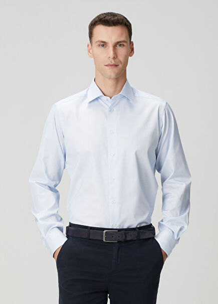 Açık Mavi Dokulu Gömlek