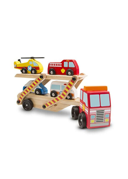 Wooden Emergency Vehicles Carrier Truck Playset