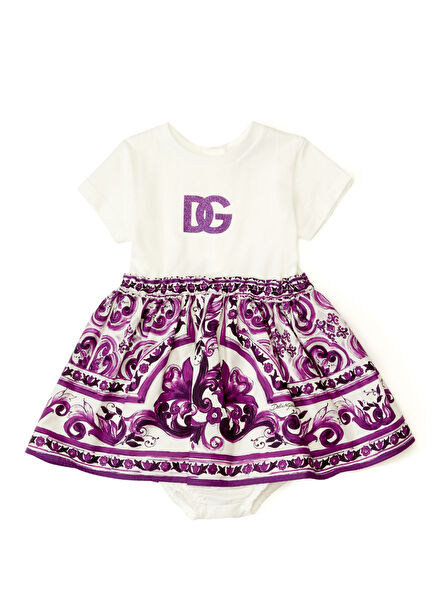 Çok Renkli Logolu Baskılı Kız Bebek Elbise