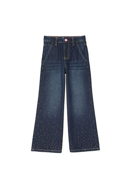Taş Geniş Paça Kız Çocuk Jean Pantolon