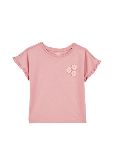 Pembe Nakışlı Kısa Kollu Kız Çocuk T-shirt