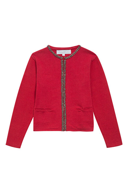 Red Sequin Detailed Girls' Cardigan