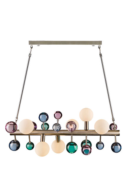 Bubble Metal Matte Chrome Opaque Glass Detailed Horizontal Pendant Chandelier