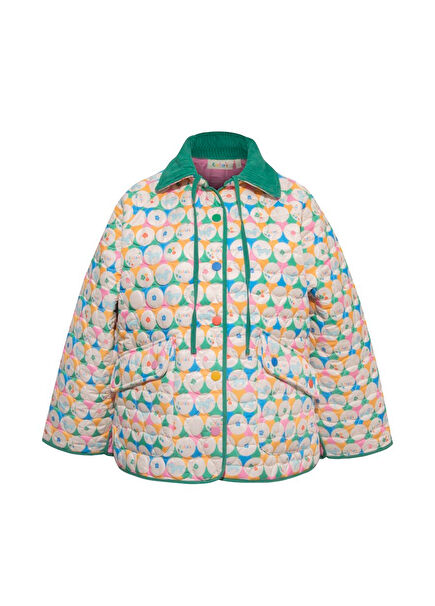 Mama's Cocoon Renkli Kapitone Kadın Oversize Ceket