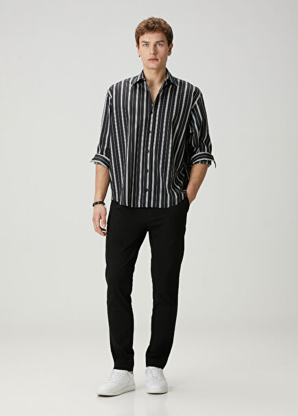 Black Waist Corded Pants