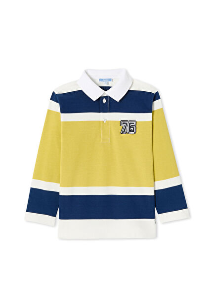 Renkli Şeritli Polo Yaka Erkek Çocuk Sweatshirt