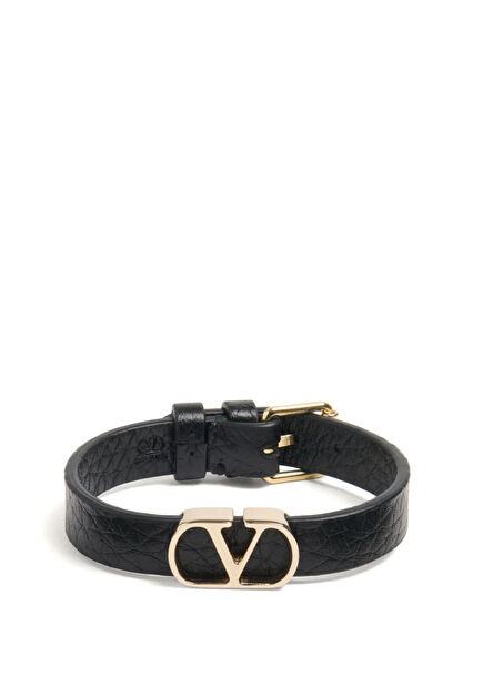 VLogo Black Men's Leather Bracelet