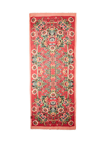 Bordo Çiçek Desenli Kadın Yün Şal