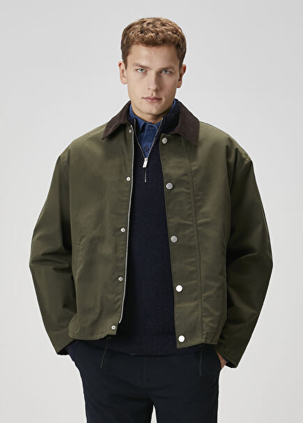 Haki Yakası Kadife Garnili Mont