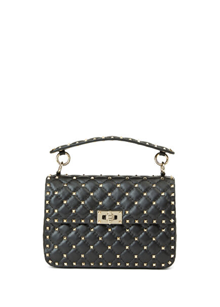 Rockstud Spike Medium Siyah Kadın Deri Çanta