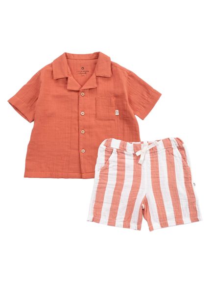 Orange Organic Cotton Muslin Shirt Shorts Unisex Baby Set of 2