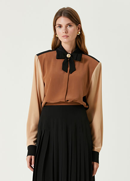 Brown Silk Ribbon Detailed Women's Shirt