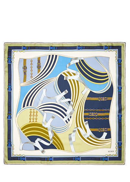 Navy Blue Ribbon Pattern Silk Scarf
